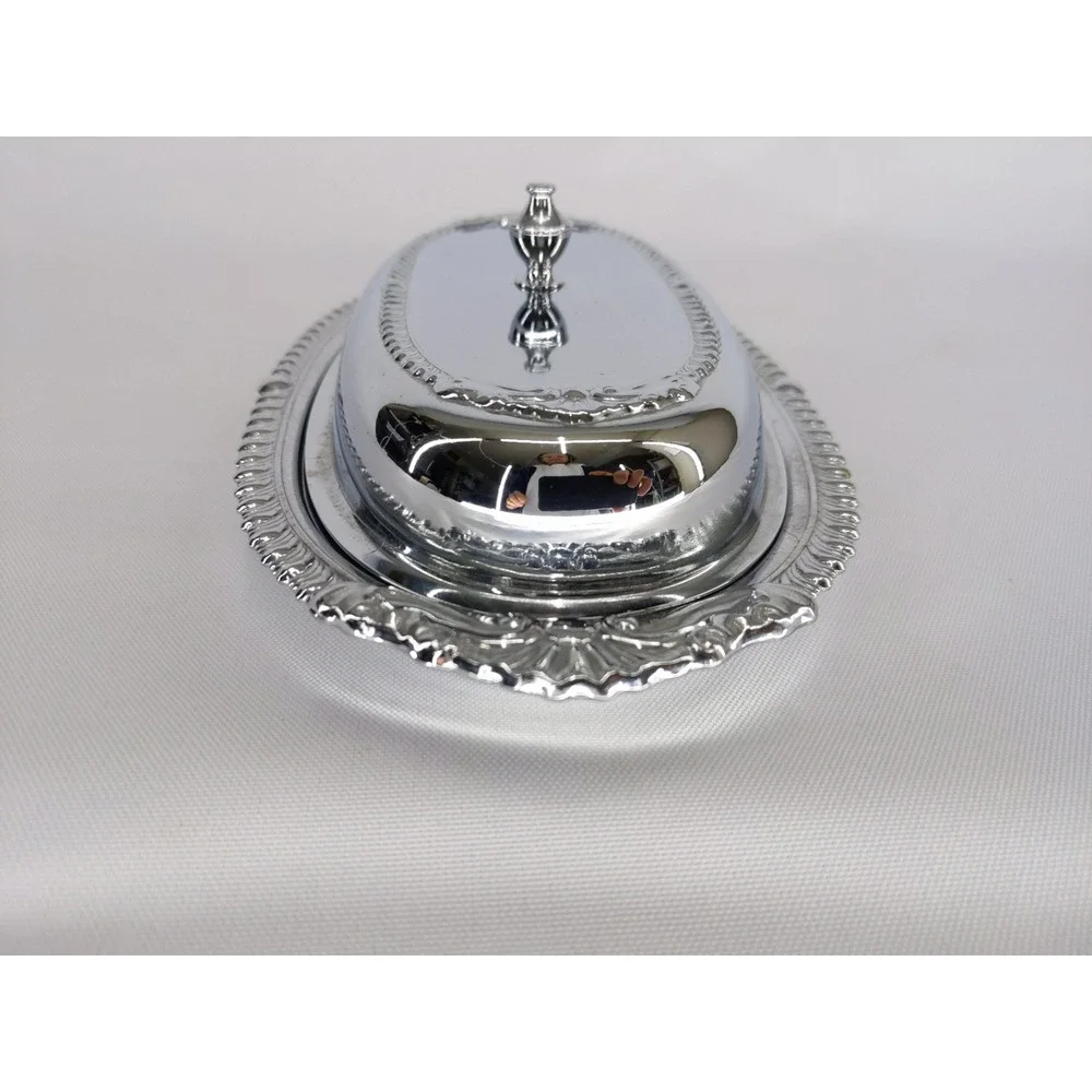 vtg Danny Wilson Original Butter Dish Chrome Plated‎ Glass Liner Repousse Lid